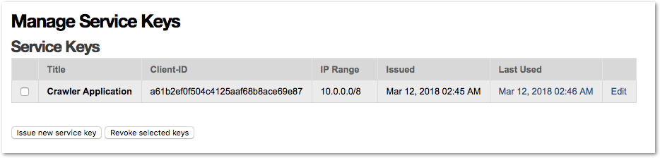 Manage Service Keys